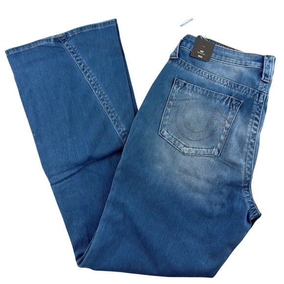 True Religion Terra Cotta Indigo Joey Terry Mid Rise Flare Flap Jeans Size 33 - Picture 5 of 9